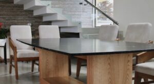 mesa, comedor, mesa moderna, piedra, marmol, marmol negro, granito, granito negro, granito via lactea, leather finish