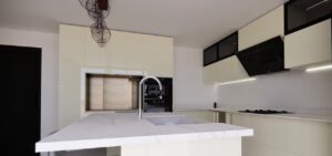 render, render cocina, cocina moderna, diseño, modelado, cocina grande, render de cocina