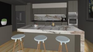 render, render cocina, cocina moderna, diseño, modelado, cocina grande, render de cocina