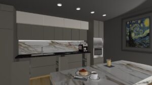 render, render cocina, cocina moderna, diseño, modelado, cocina grande, render de cocina