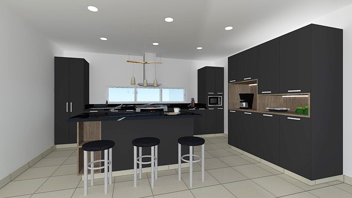 render, render cocina, cocina moderna, diseño, modelado, cocina grande, render de cocina